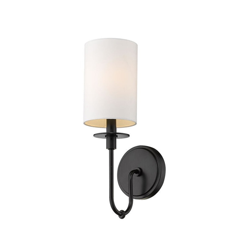 Z-Lite Ella 5" 1-Light White Matte Black Wall Sconce With White Fabric Shade