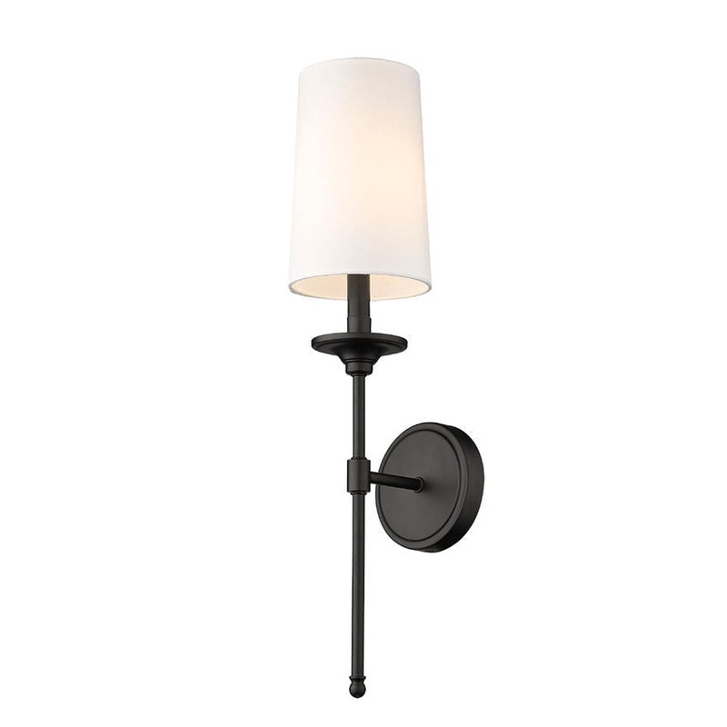 Z-Lite Emily 6" 1-Light Matte Black Wall Sconce With Off-White Cloth Shade