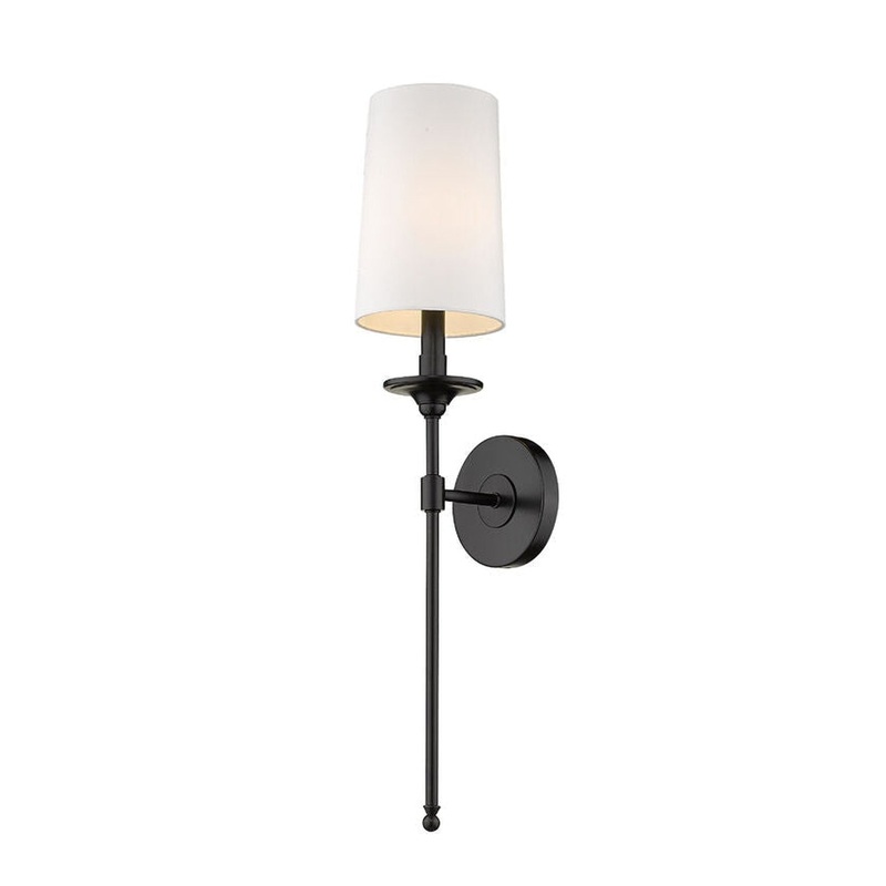 Z-Lite Emily 6" 1-Light Matte Black Wall Sconce With White Fabric Shade