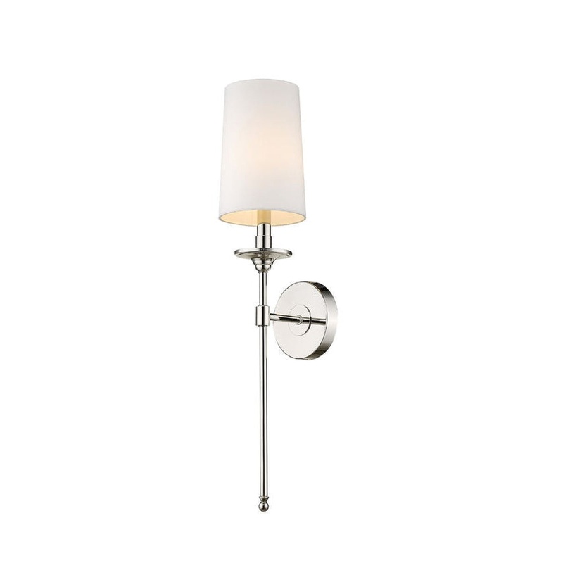 Z-Lite Emily 6" 1-Light  Polished Nickel Wall Sconce With White Fabric Shade