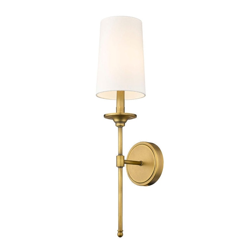 Z-Lite Emily 6" 1-Light Rubbed Brass Wall Sconce With Off-White Cloth Shade