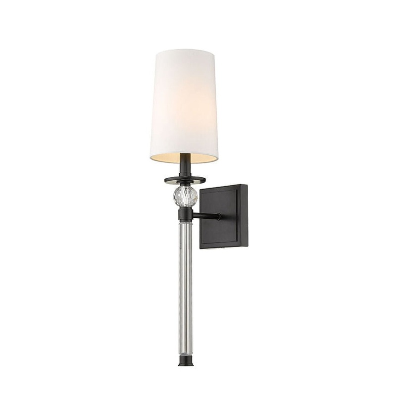 Z-Lite Mia 6" 1-Light Matte Black Wall Sconce With White Fabric Shade