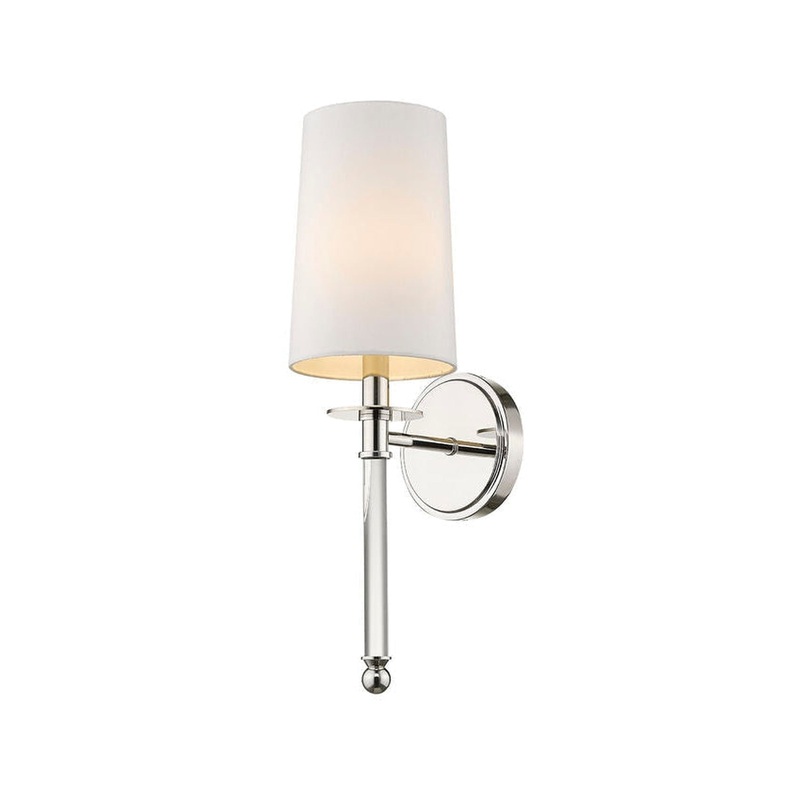 Z-Lite Mila 6" 1-Light Polished Nickel Wall Sconce With White Fabric Shade