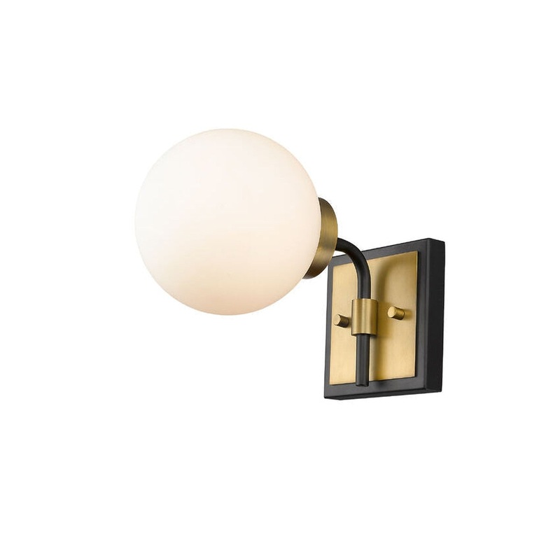 Z-Lite Parsons 6" 1-Light Matte Black and Olde Brass Wall Sconce With Opal Glass Shade