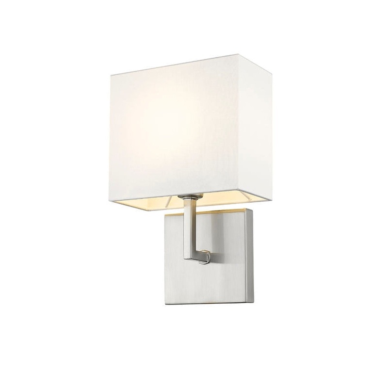 Z-Lite Saxon 7" 1-Light Brushed Nickel Wall Sconce With White Fabric Shade