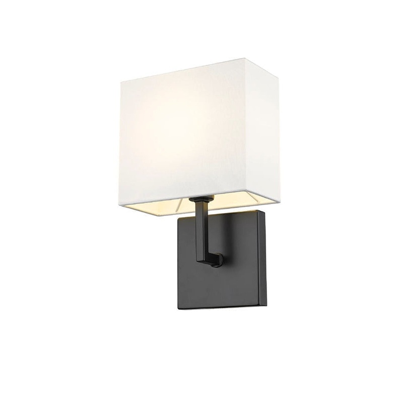Z-Lite Saxon 7" 1-Light Matte Black Wall Sconce With White Fabric Shade