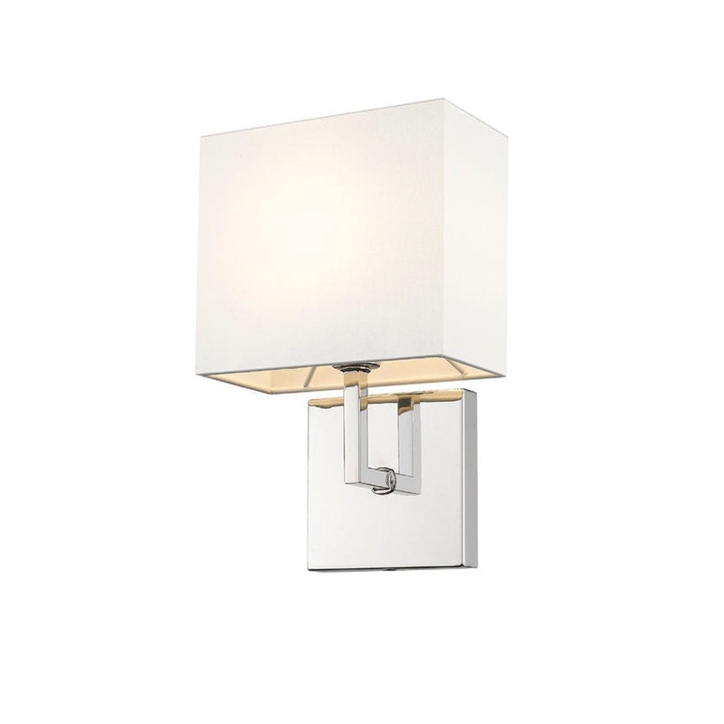 Z-Lite Saxon 7" 1-Light Polished Nickel Wall Sconce With White Fabric Shade