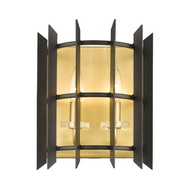 Z-Lite Haake 5" 2-Light Satin Brass Wall Sconce With Matte Black Shade