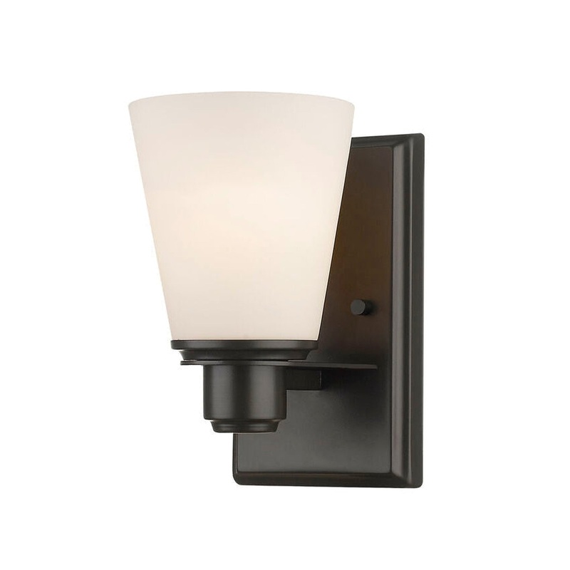 Z-Lite Kayla 5" 1-Light Bronze Wall Sconce With Matte Opal Glass Shade