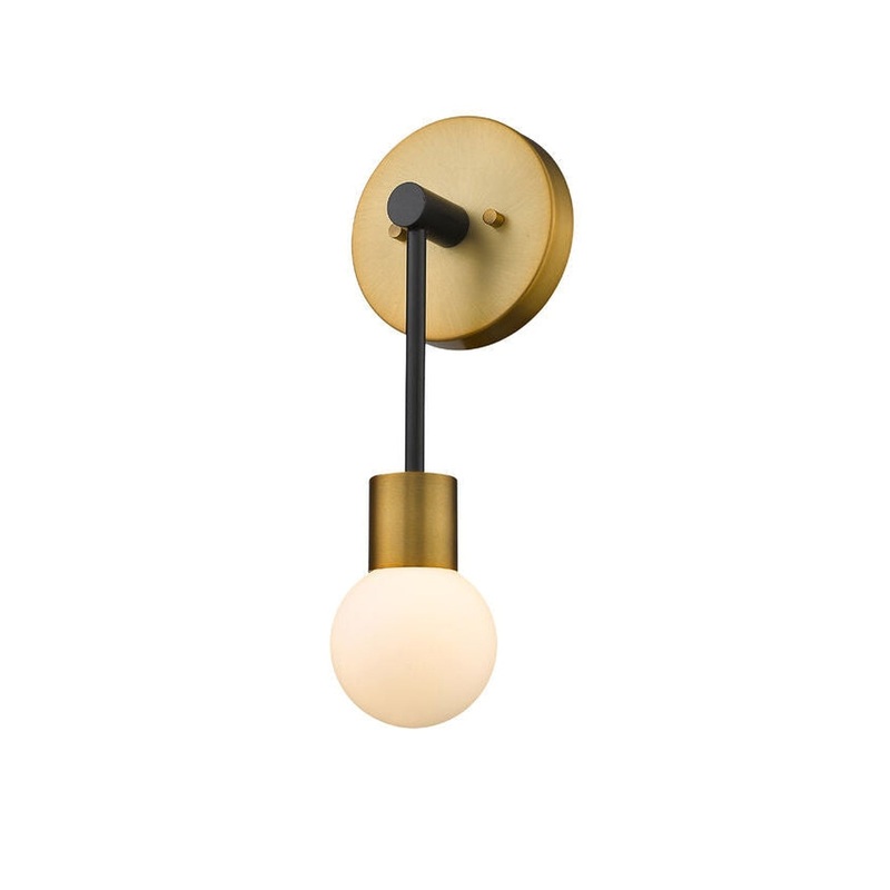 Z-Lite Neutra 6" 1-Light Matte Black and Foundry Brass Wall Sconce With Opal Glass Shade