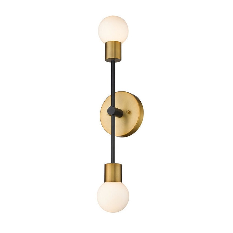 Z-Lite Neutra 6" 2-Light Matte Black and Foundry Brass Wall Sconce With Opal Glass Shade