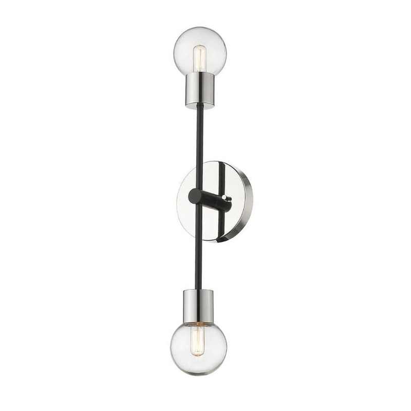 Z-Lite Neutra 6" 2-Light Matte Black and Polished Nickel Wall Sconce With Clear Glass Shade