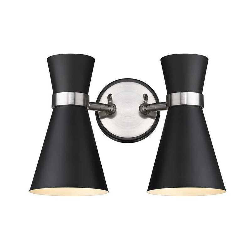Z-Lite Soriano 12" 2-Light Matte Black and Brushed Nickel Wall Sconce With Matte Black Metal Shade
