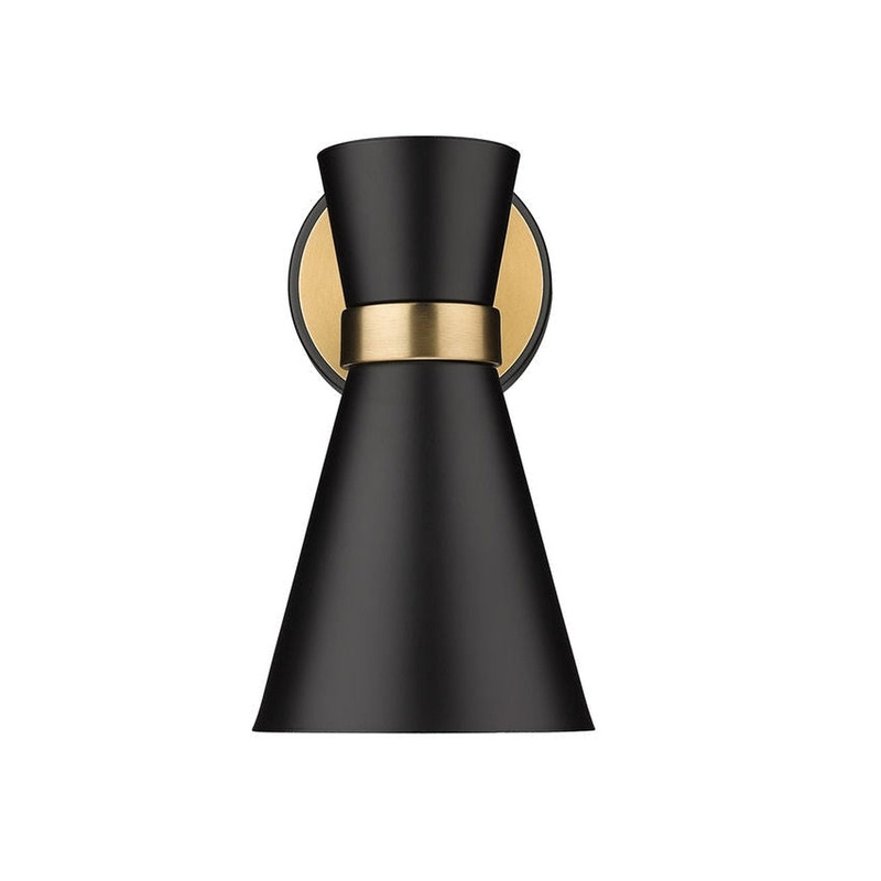 Z-Lite Soriano 6" 1-Light Matte Black and Heritage Brass Wall Sconce With Matte Black Metal Shade