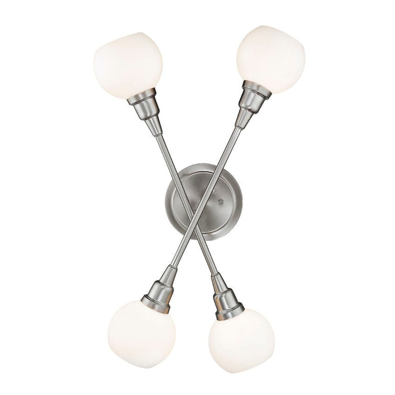 Z-Lite Tian 12" 4-Light Brushed Nickel Wall Sconce With Matte Opal Glass Shade