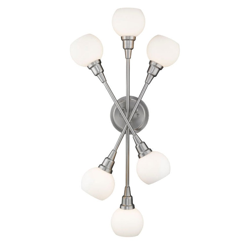 Z-Lite Tian 15" 6-Light LED Brushed Nickel Wall Sconce With Matte Opal Glass Shade