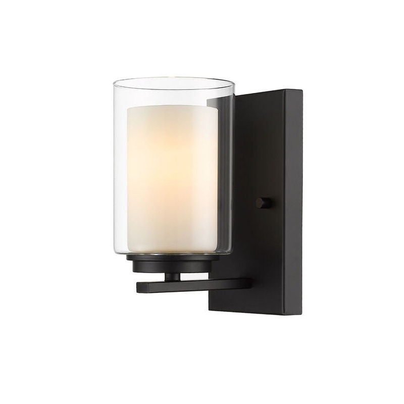 Z-Lite Willow 5" 1-Light Matte Black Wall Sconce With Clear Matte Opal Glass Shade