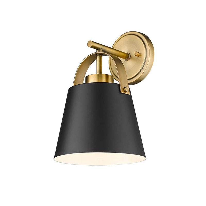 Z-Lite Z-Studio 8" 1-Light Matte Black and Heritage Brass Wall Sconce With Matte Black Steel Shade