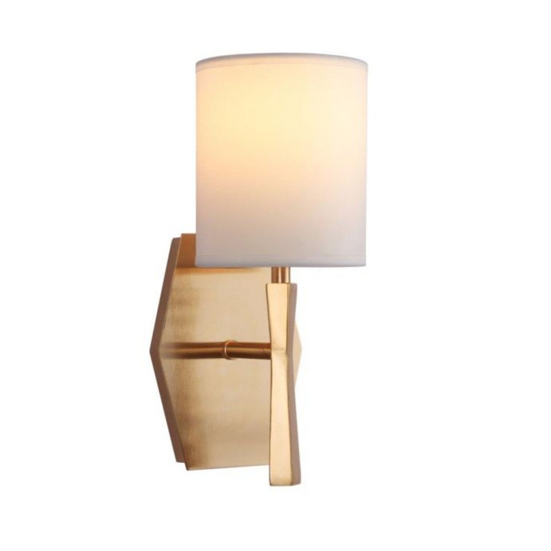 Craftmade Chatham 5" x 11" 1-Light Satin Brass Wall Sconce With White Linen Shade