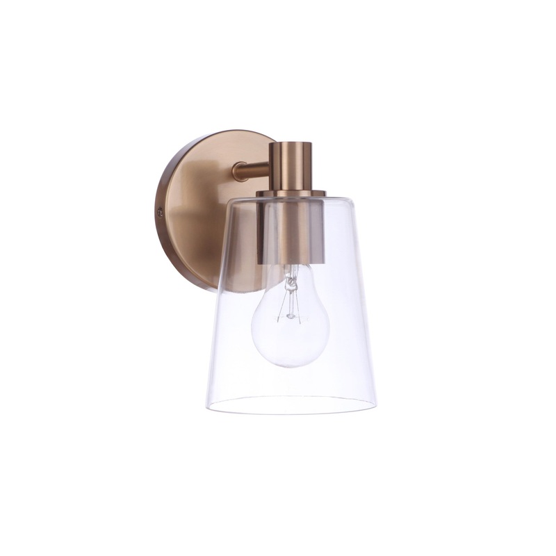 Craftmade Emilio 5" x 8" 1-Light Satin Brass Wall Sconce With Clear Glass Shade