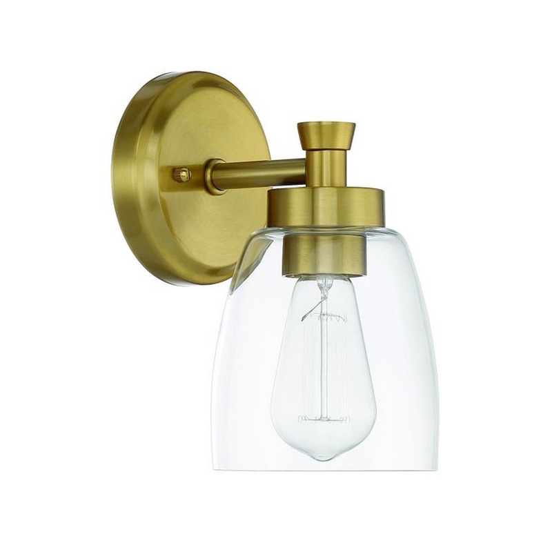 Craftmade Henning 5" x 9" 1-Light Satin Brass Wall Sconce With Clear Glass Shade