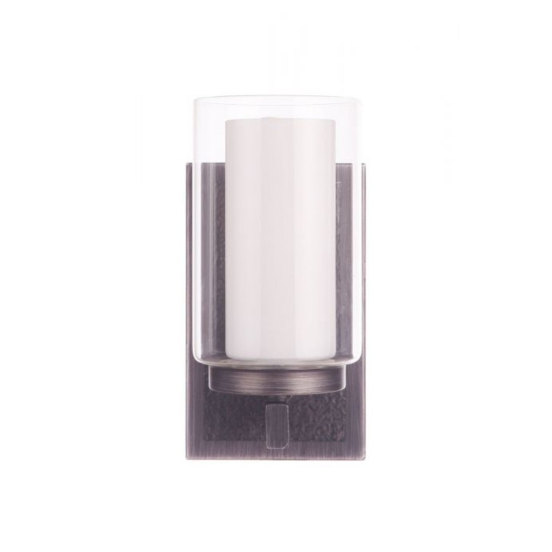 Craftmade Texture 5" x 8" 1-Light Natural Iron Wall Sconce With White Frosted Inner and Clear Outer Glass Shades