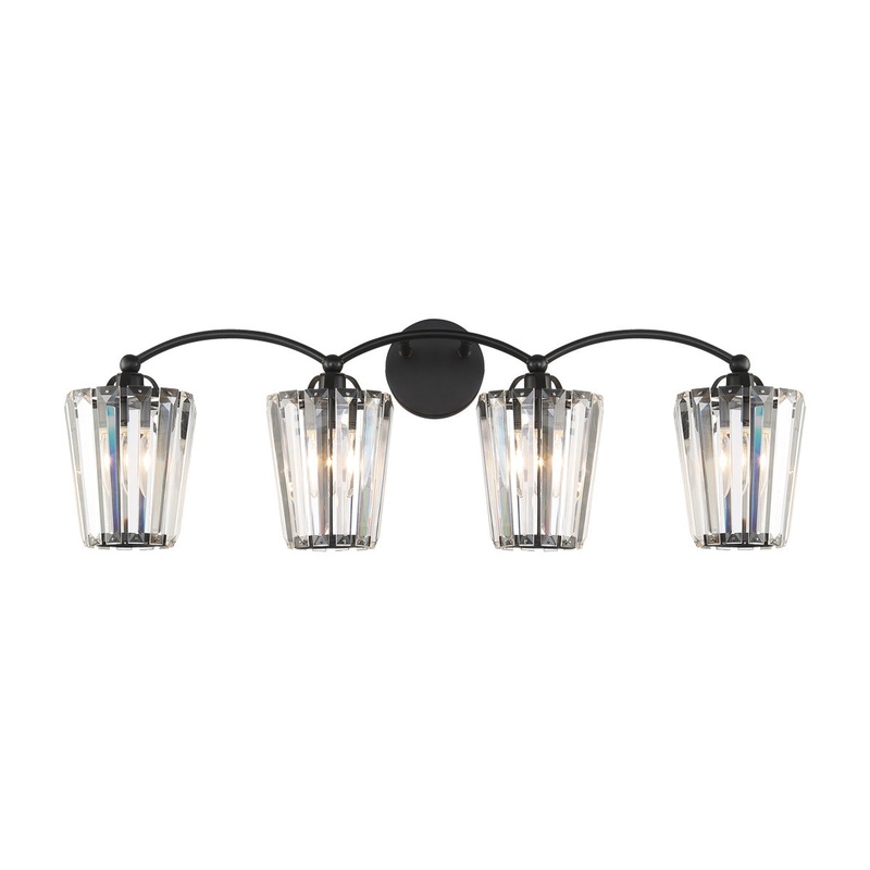 Eurofase Lighting Natalia 34" 4-Light Dimmable Incandescent Metal Black Bath Bar With Glass Shades