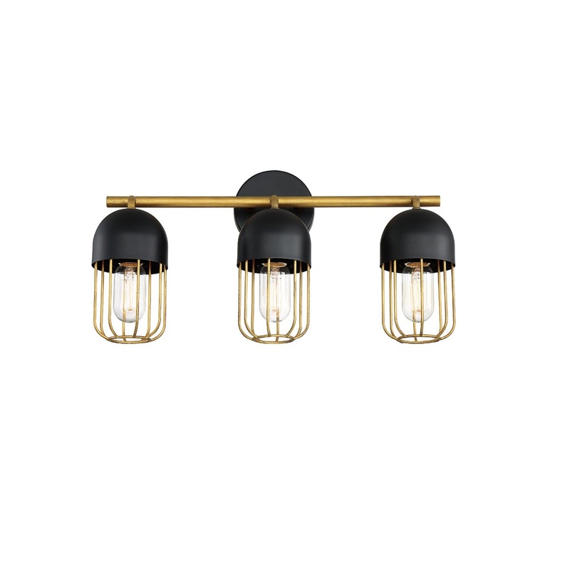 Eurofase Lighting Palmerston 19" 3-Light Dimmable Incandescent Matte Black Bath Bar With Gold Shades