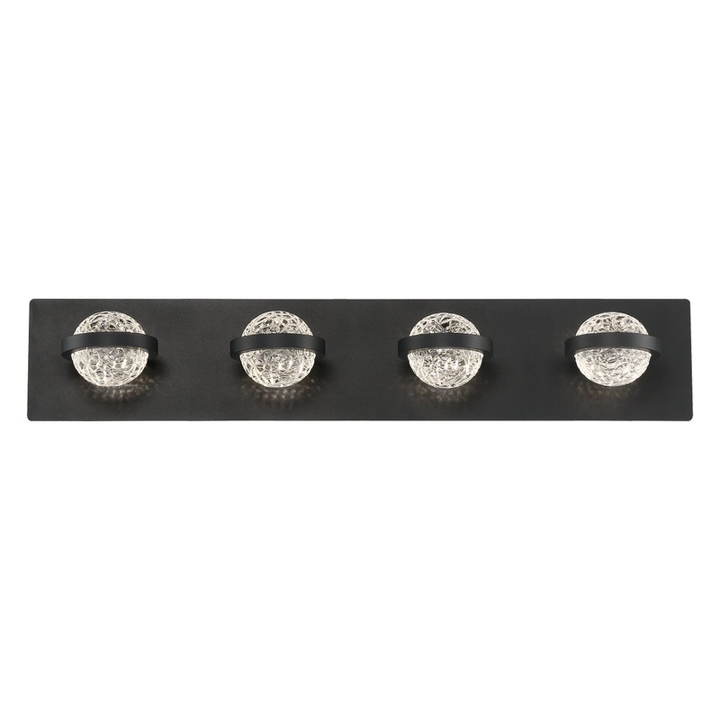 Eurofase Lighting Ryder 26" 4-Light Dimmable Integrated LED Black Bath Bar With Clear Glass Orb Shades