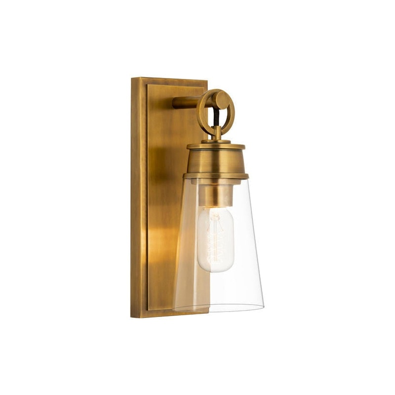 Z-Lite Wentworth 5" 1-Light Rubbed Brass Wall Sconce With Clear Glass Shade