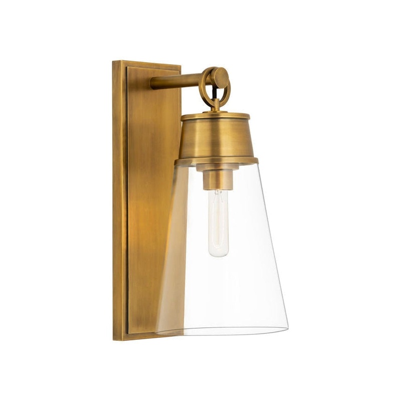 Z-Lite Wentworth 8" 1-Light Rubbed Brass Wall Sconce With Clear Glass Shade