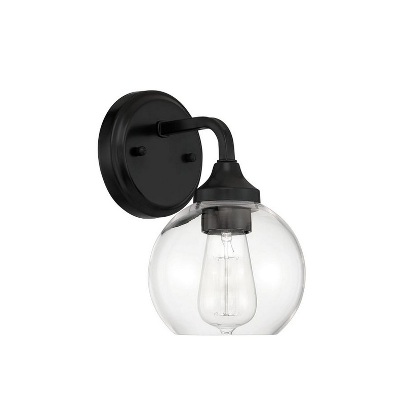 Craftmade Glenda 6" x 10" 1-Light Flat Black Wall Sconce With Clear Glass Shade