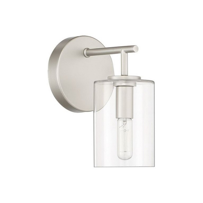 Craftmade Hailie 5" x 9" 1-Light Satin Nickel Wall Sconce With Clear Glass Cylinder Shade