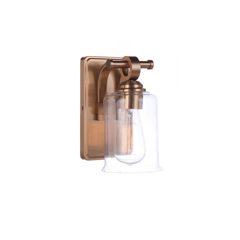 Craftmade Romero 5" x 9" 1-Light Satin Brass Wall Sconce With Clear Glass Shade