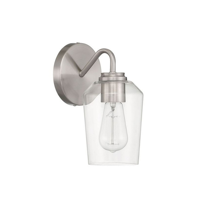Craftmade Shayna 5" x 11" 1-Light Brushed Polished Nickel Wall Sconce With Clear Glass Shade