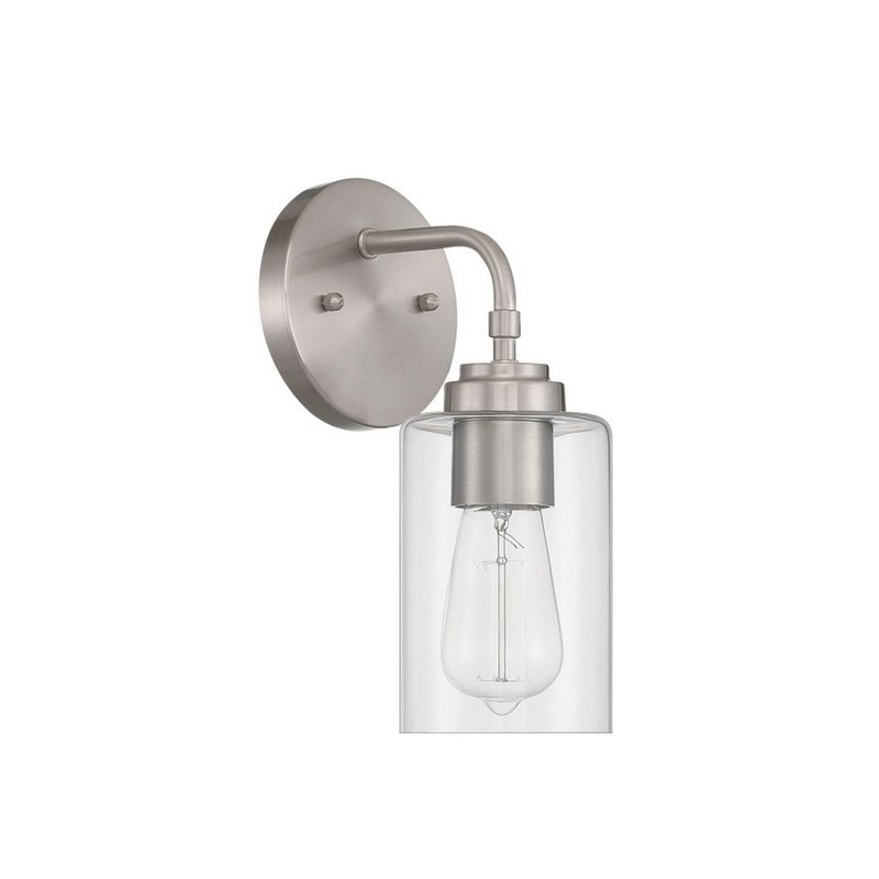 Craftmade Stowe 5" x 11" 1-Light Brushed Polished Nickel Wall Sconce With Clear Glass Shade