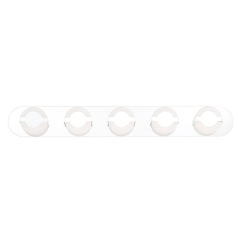 Eurofase Lighting Balewood 34" 5-Light Dimmable Chrome Integrated LED Bath Bar With Circular Frosted Acrylic Shades
