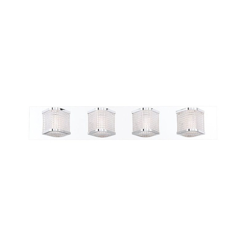 Eurofase Lighting Belgroue 28" 4-light Dimmable Integrated LED Rectangular Chrome Bath Bar With Clear Retro Prismatic Glass Shades
