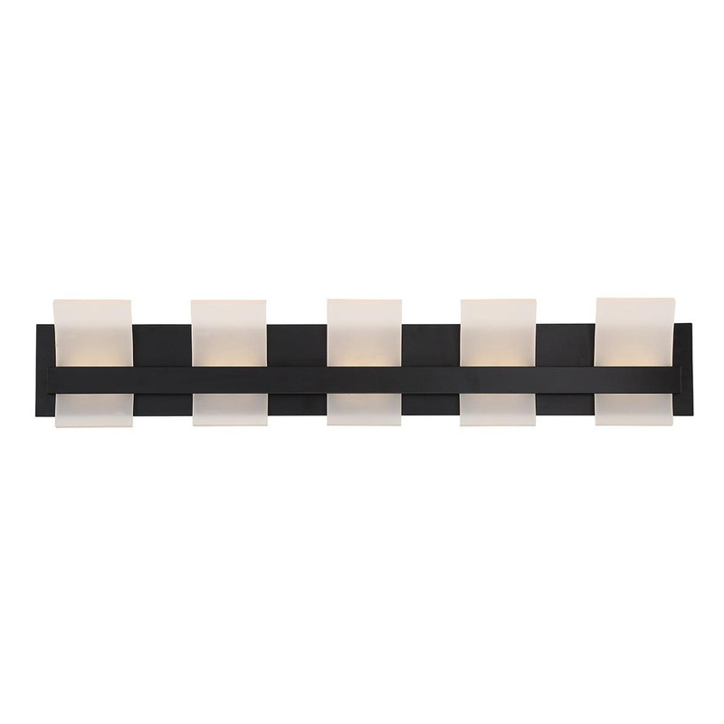 Eurofase Lighting Cambridge 36" 5-Light Dimmable Matte Black Integrated LED Bath Bar With Frosted Acrylic Shades
