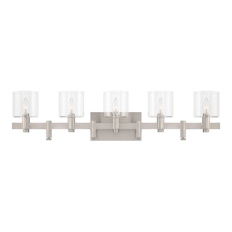 Eurofase Lighting Decato 38" 5-Light Satin Nickel Bath Bar With Clear Glass Shades