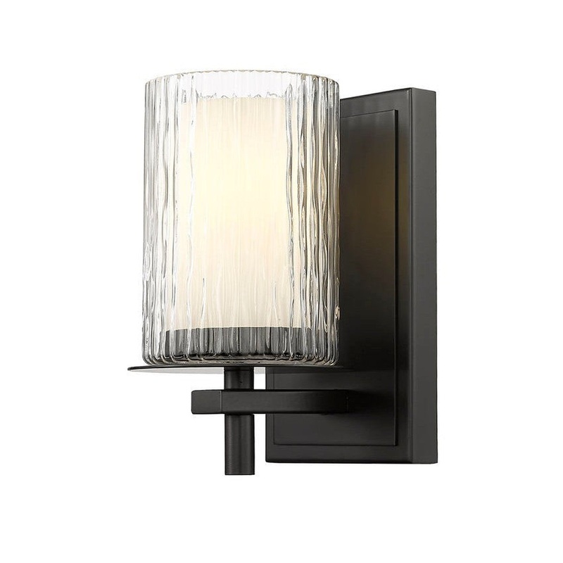 Z-Lite Grayson 5" 1-Light Matte Black and Clear With Etched Opal Glass Shade Wall Sconce