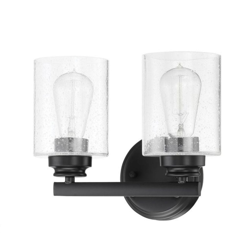Craftmade Bolden 11" 2-Light Flat Black Vanity Light With Clear Seeded Glass Shades