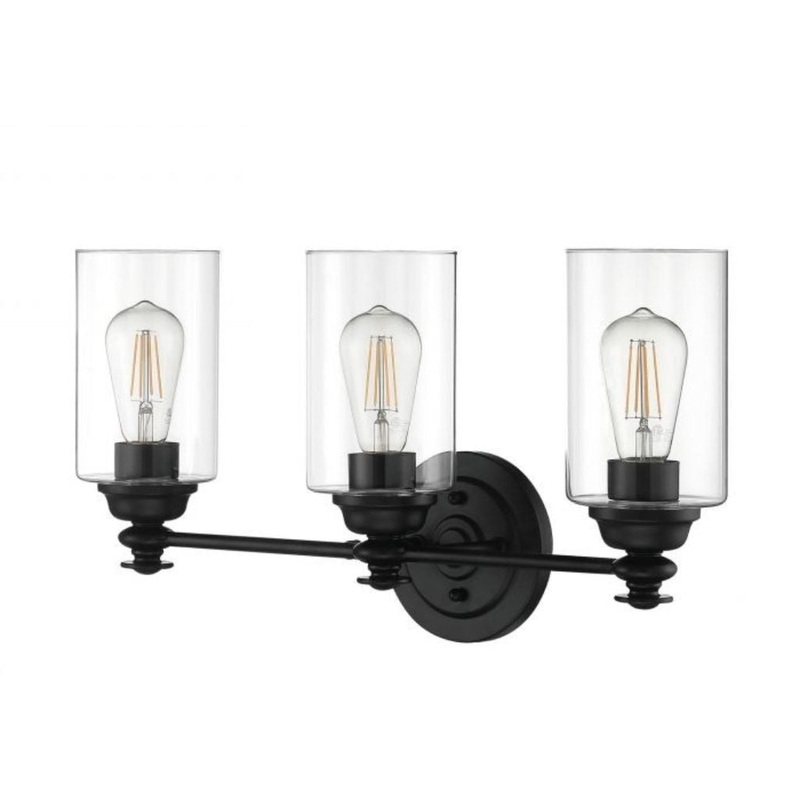 Craftmade Dardyn 22" 3-Light Flat Black Vanity Light With Clear Glass Shades