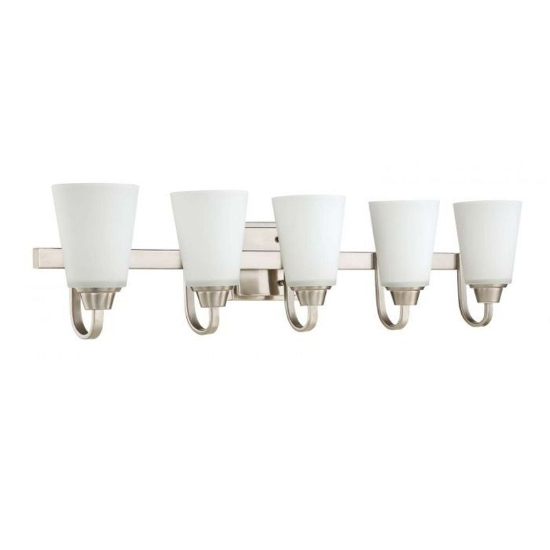 Craftmade Grace 37" 5-Light Brushed Polished Nickel Vanity Light With White Frosted Glass Shades
