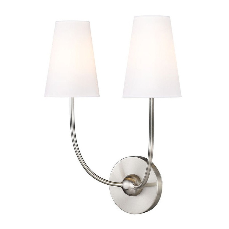 Z-Lite Shannon 13" 2-Light Brushed Nickel and White Fabric Shade Wall Sconce