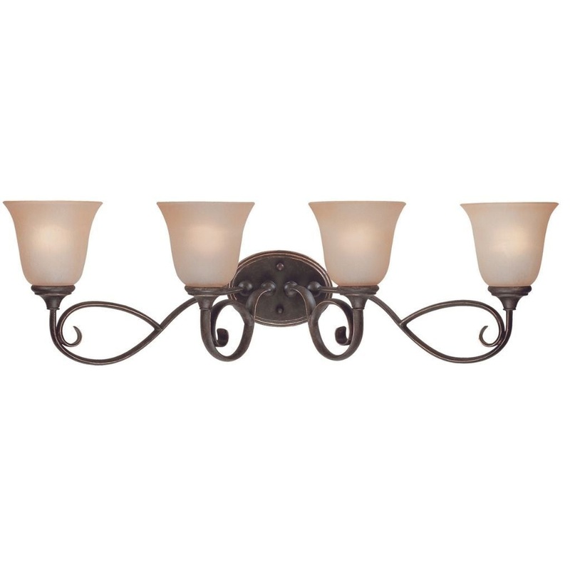 Craftmade Barrett Place 33" 4-Light Mocha Bronze Vanity Light With Light Umber Etched Glass Shades
