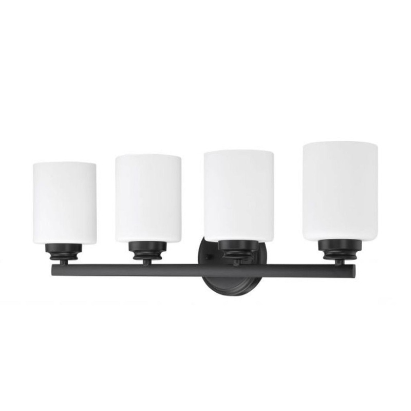 Craftmade Bolden 25" 4-Light Flat Black Vanity Light With White Frosted Glass Shades