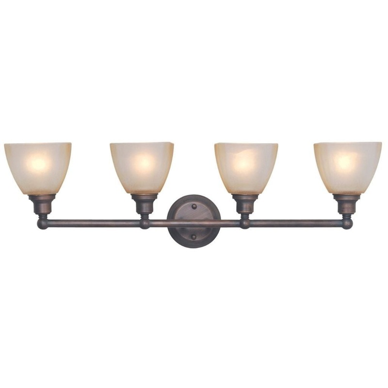 Craftmade Bradley 33" 4-Light Bronze Vanity Light With Light Tea Stained Glass Shades
