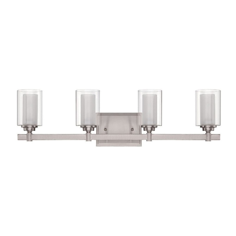 Craftmade Celeste 27" 4-Light Brushed Polished Nickel Vanity Light With Clear Outer and Frosted Inner Glass Shades