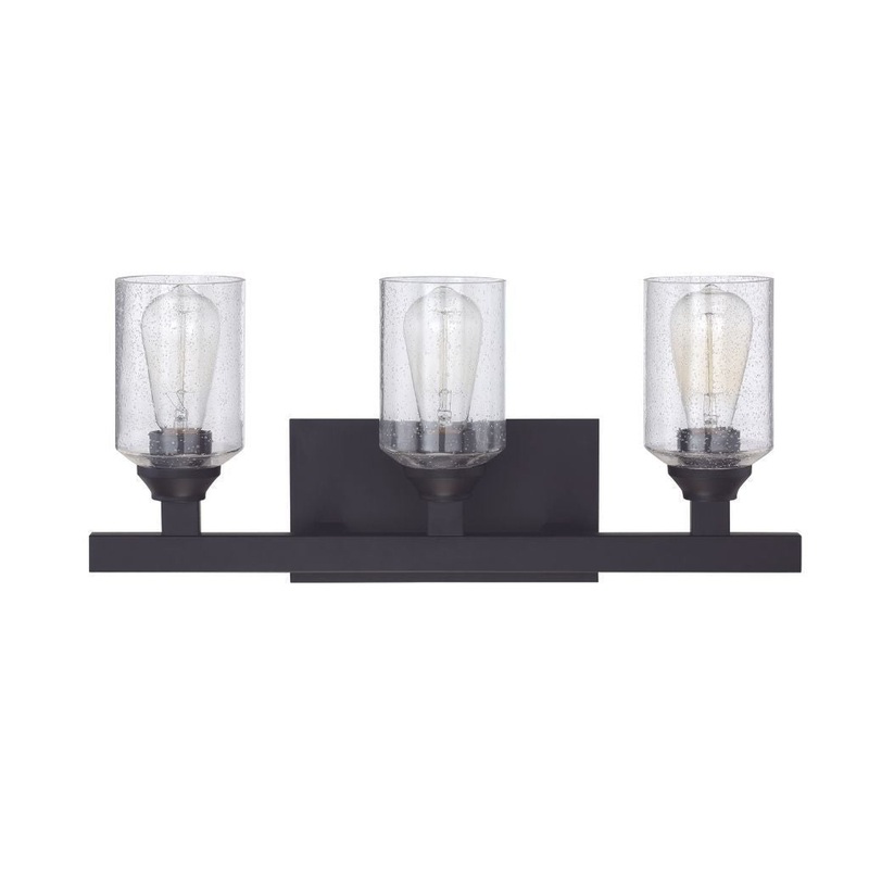 Craftmade Chicago 22" 3-Light Flat Black Vanity Light With Clear Seeded Glass Shades